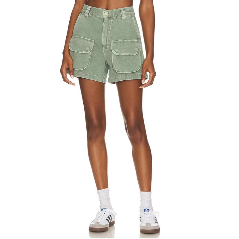 In-Stock Agolde Denim Shorts 2026 Spring/Summer New American Style Versatile High-Waisted Loose Pocket Cargo Shorts for Women