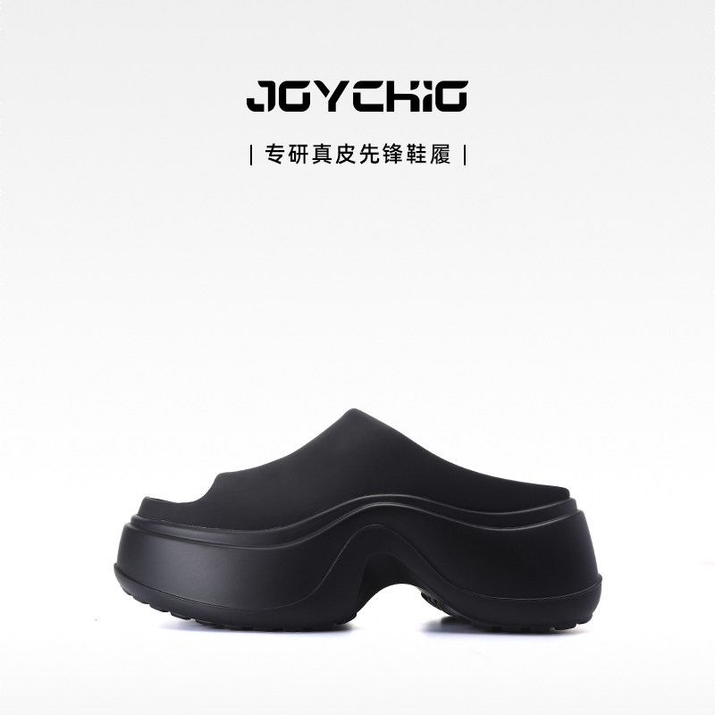JOYCHIO 26 春夏用 本革 厚底 6cm レザーサンダル 男女兼用 若者向け オープントゥ カジュアルサンダル ブラック