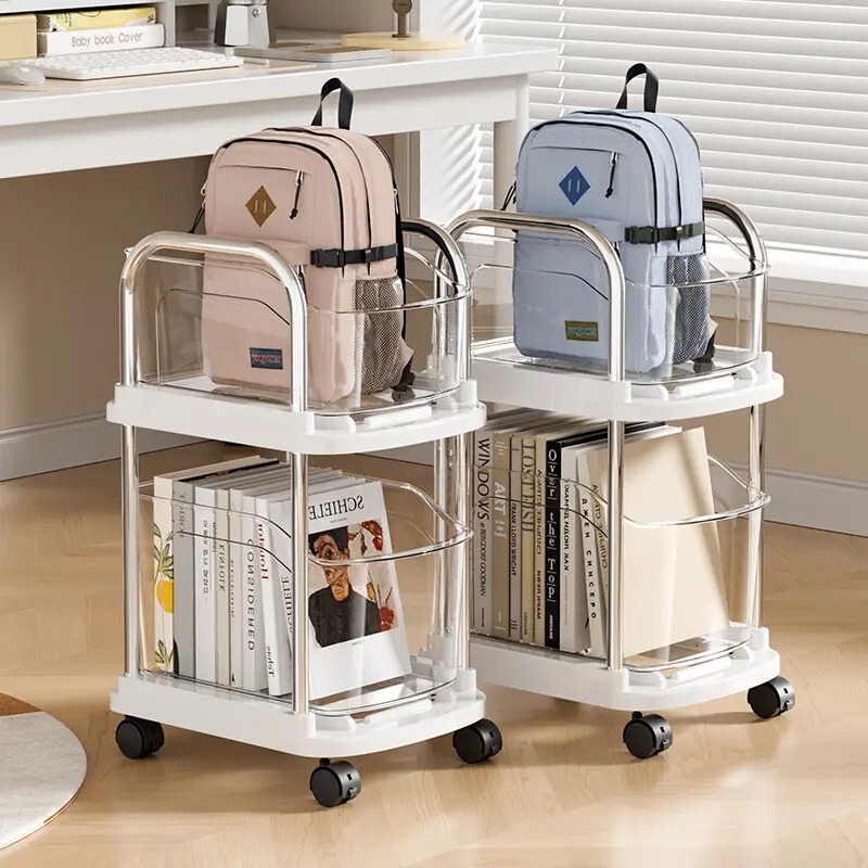 Acrylic Schoolbag Storage Rack, Movable Trolley, Under-Desk Book Storage Rack, Household Multi-Layer Desk Pulley Cabinet