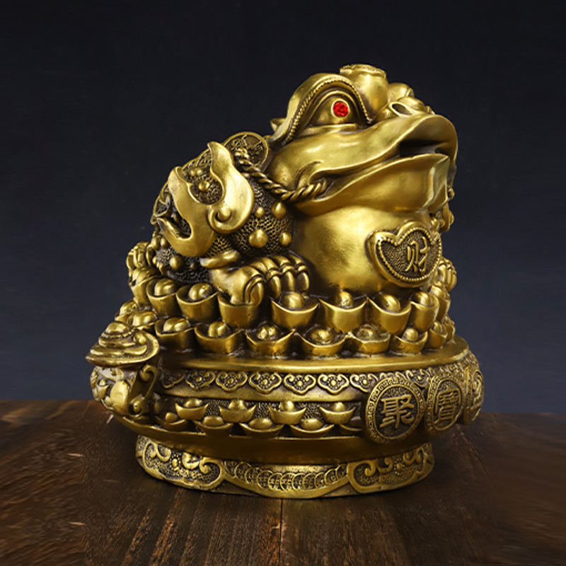 Three-Legged Golden Toad Wealth-Attracting Ornament Made of Pure Copper, Brass, or Solid Brass to Open the Path to Wealth, Attract Wealth from All Directions, and Bring Prosperity