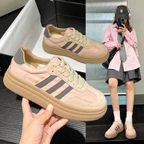 White shoes for women 2024 spring popular genuine leather thick-soled moral training shoes for students flat-soled casual versatile sports shoes