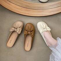 Bow half slippers womens Baotou 2024 summer new style lazy soft sole maternity shoes flat sole slip-on sandals