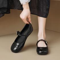 Black Mary Jane Shoes Womens 2024 Summer New Style Round Toe Shallow Mouth Single Shoes Strap Flat Soft Sole Womens Shoes Large Size