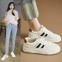 White shoes for women 2024 autumn new fashion versatile thick-soled casual shoes students soft-soled leather sneakers