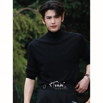Zhang linghe's same style half turtleneck right shoulder sweater for men Zhang linghe's same style half turtleneck right shoulder sweater for men