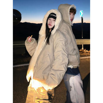 Marble pattern mountain carving fur collar cotton coat thickened in winter Marble pattern mountain carving fur collar cotton coat thickened in winter