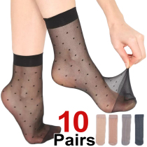 10pairs Black Dot Transparent Socks Ultra-thin Elastic Women