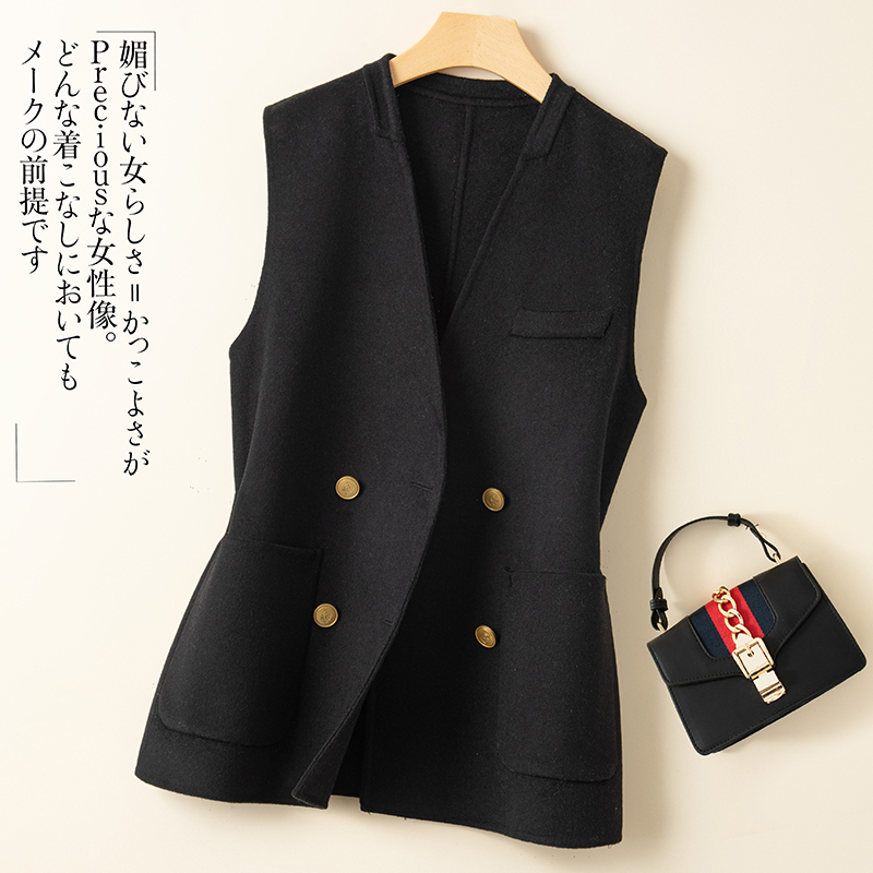 Autumn and Winter Double-Sided Cashmere Vest for Women, Mid-Length Outerwear, Pure Wool Sleeveless Vest, Outerwear Vest