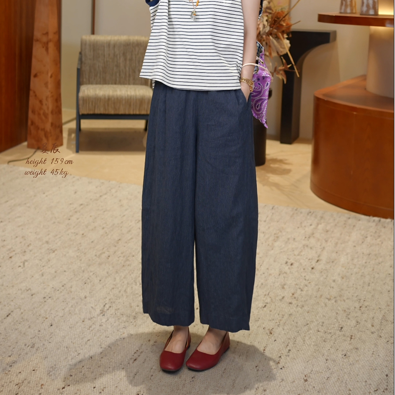 Manchenh's "Comfortable Life" Heavy-Duty Imported Yarn-Dyed Linen Versatile Casual Cropped Pants (Elastic Waist) Manchenh's "Comfortable Life" Heavy-Duty Imported Yarn-Dyed Linen Versatile Casual Cropped Pants (Elastic Waist)