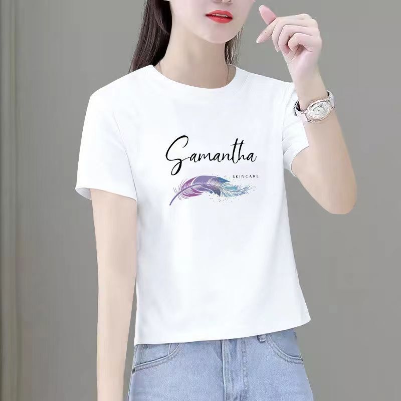 White Pure Cotton Short-Sleeve T-Shirt for Women, Loose Fit, 2026 New Style, Simple, Casual, Versatile, Slimming, Solid Color Top White Pure Cotton Short-Sleeve T-Shirt for Women, Loose Fit, 2026 New Style, Simple, Casual, Versatile, Slimming, Solid Color Top