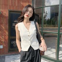 Cool texture daily summer new fashion womens casual V-neck suit vest French sleeveless knitted cardigan