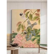 Wabi-sabi style hanging painting entrance corridor bedroom art wall vertical background new Chinese style plant flower living room decorative painting