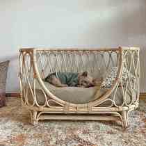 Pet Bed Handmade Rattan Pet Bed Dog Sofa Chair Cat Princess Small Bed Nest Universal for All Seasons Detachable