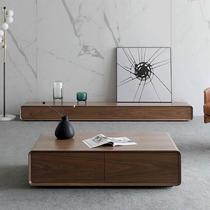 High-end Yueshun Nordic modern walnut storage low cabinet Japanese style bedroom living room TV cabinet cabinet coffee table combination