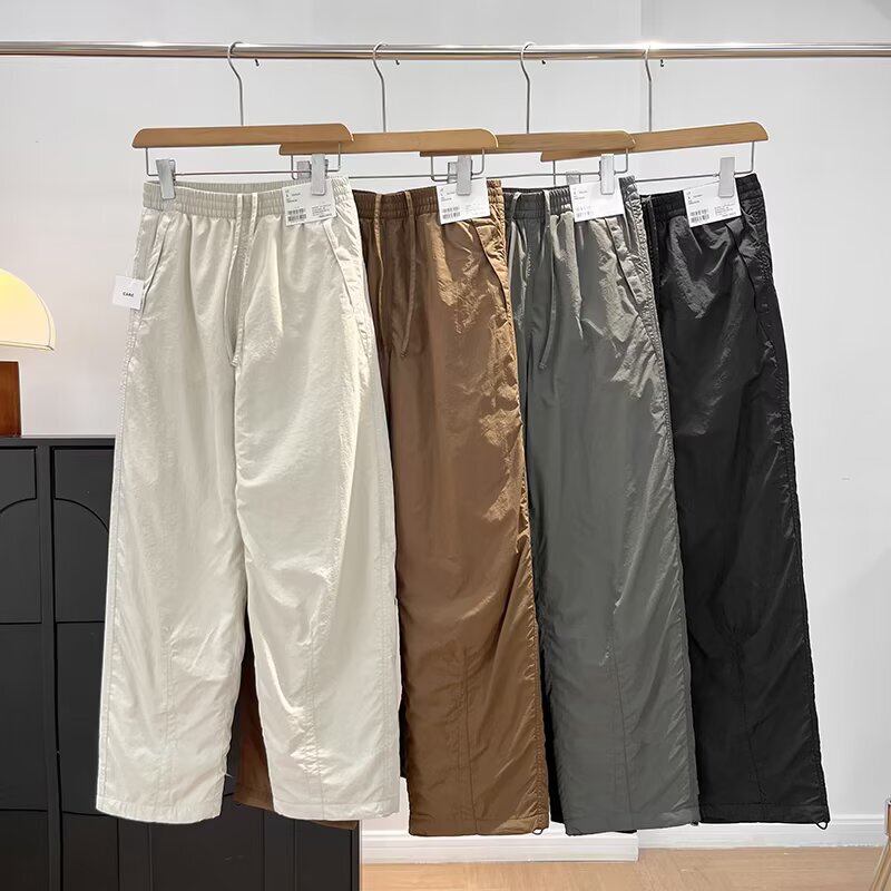 Japanese Style Autumn and Winter New Women's Clothing Fleece-Lined Warm Casual Straight-Leg Pants Drawstring Jogger Parachute Pants 479402