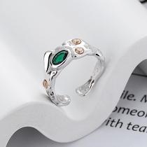 Chaosheng s925 sterling silver geometric irregular color green zirconia open ring creative style light luxury style index ring for women