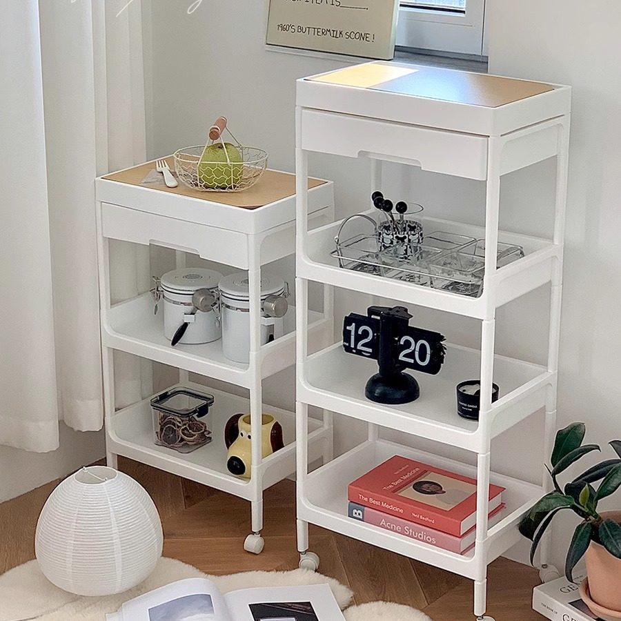 双层落地置物架子宿舍桌下移动小推车床头零食化妆品收纳整理神器评价- 淘宝网, image size:900x900