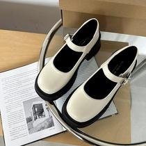 Japanese jk white small leather shoes for women 2024 summer and autumn new style thick heel increased one-word buckle with skirt fashion single shoes