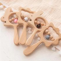 1PC Baby Wooden Rattle Beech Animal Hand Teething Wooden Rin