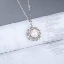 New S925 Silver Round Necklace Micro-Inlaid Zircon Pearl Pendant Fashion Simple Female DIY Empty Clavicle Chain