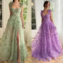 Corset Long Tulle Prom Dress with 3D Butterflies Sexy Slit B