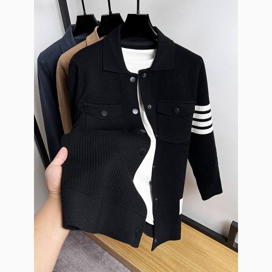 MAROLIO~High-end counter! Lapel sweater cardigan jacket men spring and autumn slim casual sweater men