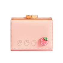 Cute Small Leather Pocket Wallet for Women Fruit Print Bifol