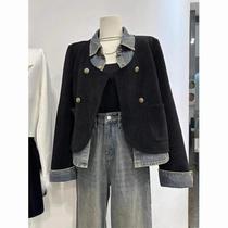 2024春装新款韩系牛仔拼接灯芯绒两件外套女高级洋气设计外穿上衣