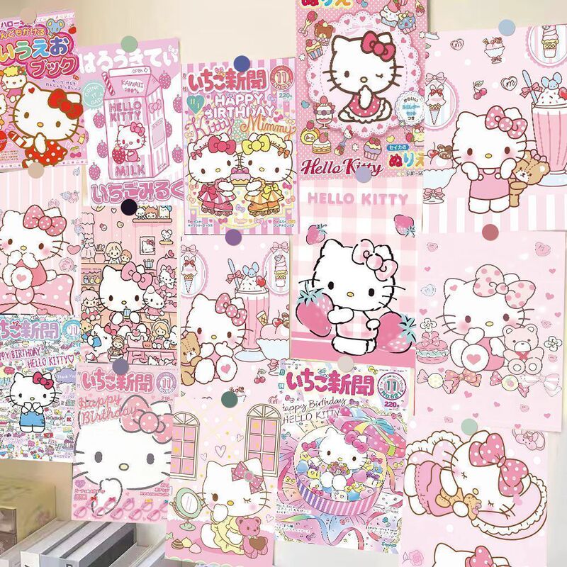 60 Non-Repeating Hello Kitty Posters Wall Stickers, Girly and Cute Pink-Themed Room Decoration, Photo Background Wall