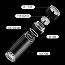 Tea and water cup double layer@cup separation for men one-click lid opening design can be used as a car cup? The glass cup is atmospheric