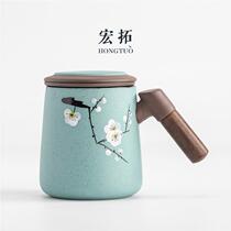Hand-painted ceramic water cup personal office with lid tea water separation tea cup purple sand cup gift customization