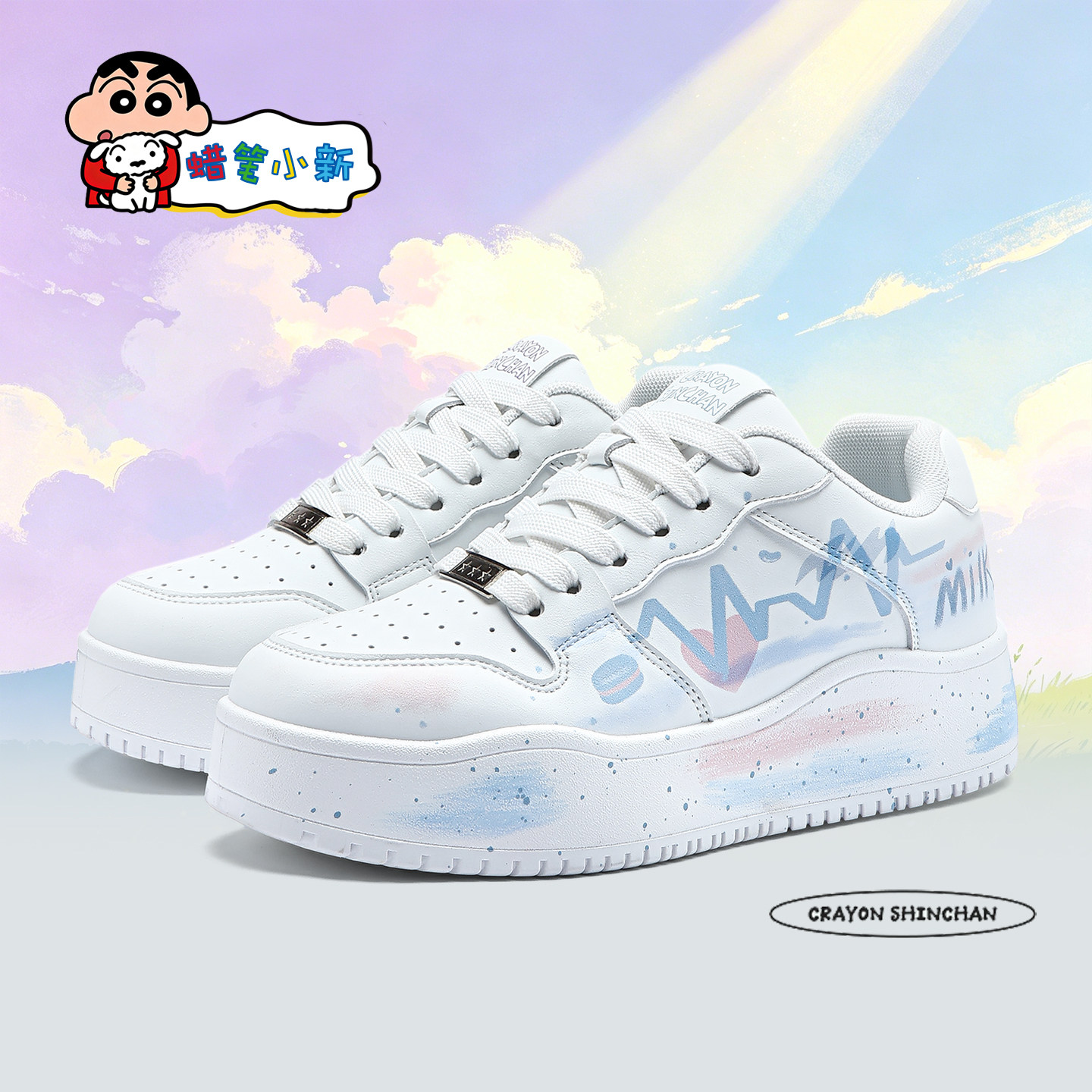 Crayon Shin chan shoes men's white shoes graffiti versatile fashion board shoes spring and summer couple thick sole height increasing casual shoes men