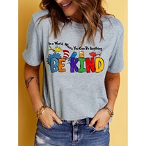 Valentines-Vintage Be Kind Print T-shirt Short Sleeve