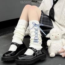 Mid-tube sheath pile Japanese style] Lolita leg warmer knitted womens calf socks set autumn and winter jky2k white socks