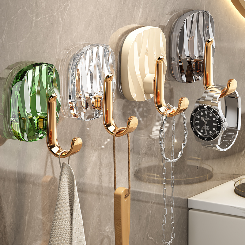 Light Luxury Adhesive Hooks with Strong Load-Bearing Capacity for Bathroom and Toilet Walls, No-Drill Hooks for Wall Mounting, Traceless Adhesive
