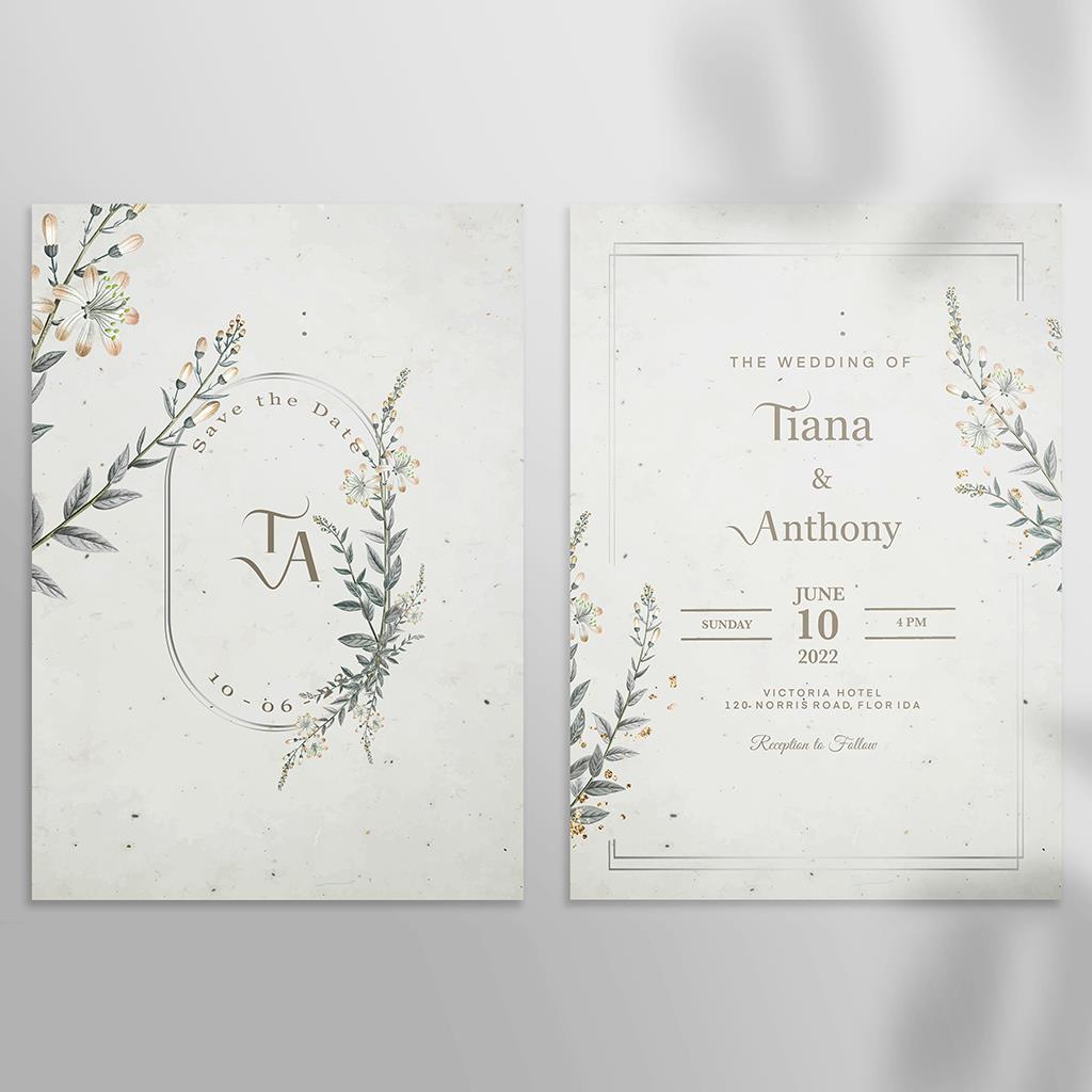 复古森系水彩晕染花卉婚礼迎宾请柬邀请函生日背景psd设计素材