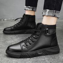 2024 Mens High Top Motorcycle Boots Fashion Black Leather B