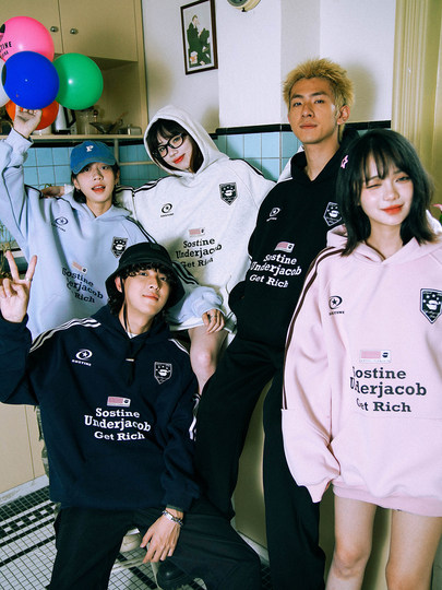 Sostine'Side Stripe Retro Beauty' National Trend Autumn and Winter Hooded Sweatshirt for Men and Couples