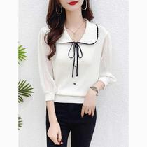 Spring and summer mid-sleeve womens tops with three-quarter sleeves 2024 spring new loose bottoming shirt early spring ice silk sweater thin section