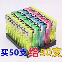 A box of 50 open-flame lighters is available at a special price for disposable lighters for household supermarket convenience store retail.