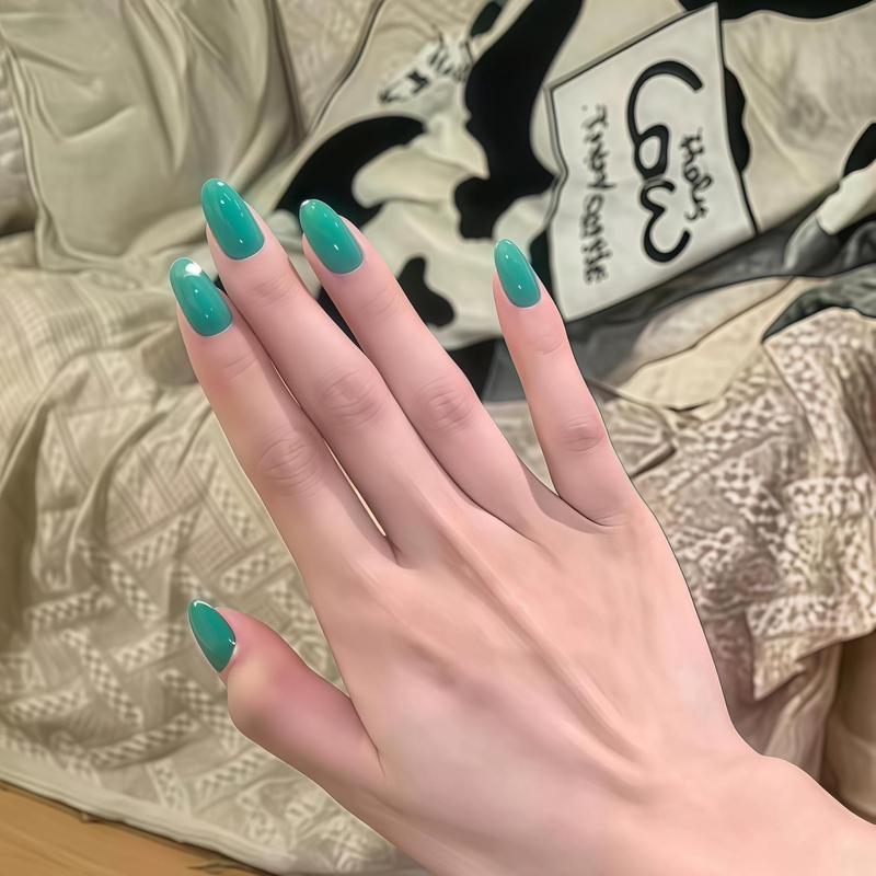 2026 Summer New Style Ice-Clear Lake Green Color-Enhancing Pure Handmade Wearable Nails Short Oval Turquoise Solid Color Manicure 2026 Summer New Style Ice-Clear Lake Green Color-Enhancing Pure Handmade Wearable Nails Short Oval Turquoise Solid Color Manicure