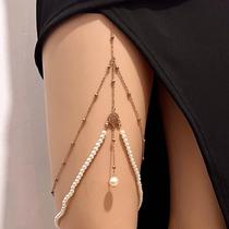 Exaggerated and simple multi-layered pearl chain leg chain for women creative personality long body chain jewelry high-end style