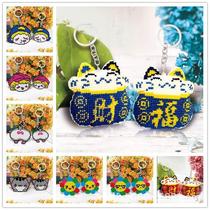 Purely handmade cross-stitch bead embroidery keychain cartoon small pendant lucky cat red and blue lucky cat full bead embroidery