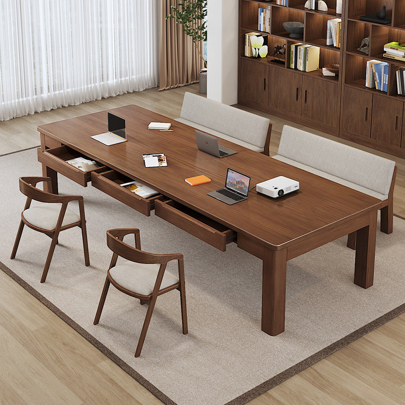 Solid Wood Large Long Desk, Work Desk for Home Use, Leisure, and a Living Room Alternative, with Drawers, Study and Reading Desk, Office Writing Desk
