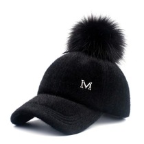 Metal Letter decorative Pleuche Pompom Baseball Cap Women Ca