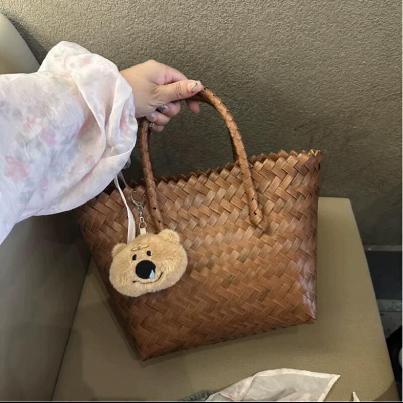 Retro Vegetable Basket Woven Bag 2026 New Handbag Waterproof Tote Cute Straw Beach Vacation Bag for Women