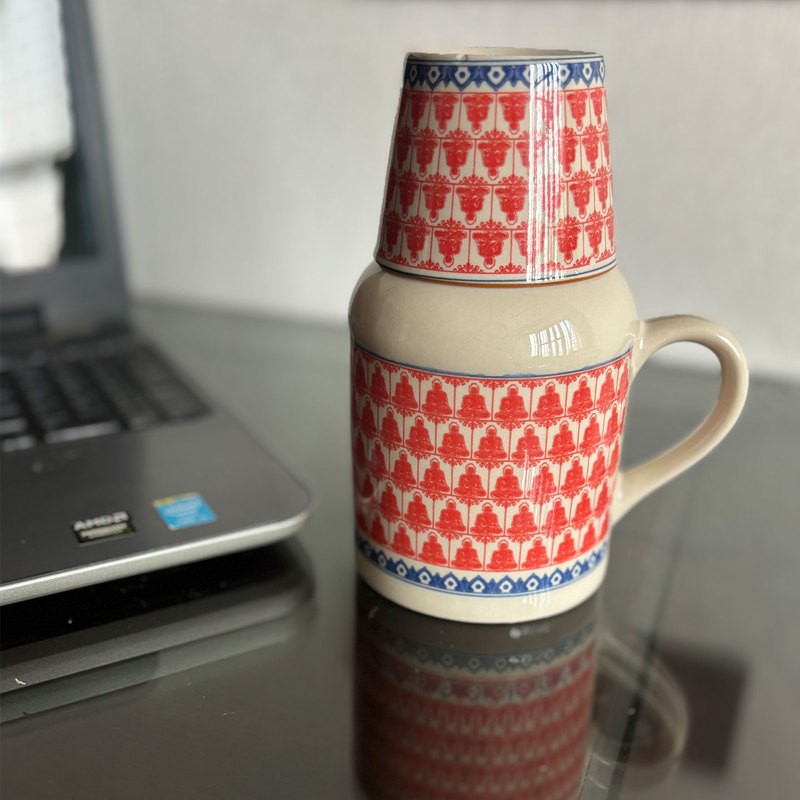 Ru Kiln Small Thermos Mug with Lid, Ceramic Tea Cup, Chinese Style Large Capacity Thermos Bottle, Office Tea Ware with Handle