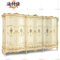 Italian French palace solid wood carved four-door wardrobe villa European luxury painted large wardrobe furniture