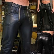 New Fashion Men Latex Sretchy Leather Pants Slim Clothing PU