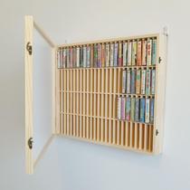 Douyin tape storage rack solid wood multi-grid storage box with transparent door Nordic collection cassette collection storage cabinet